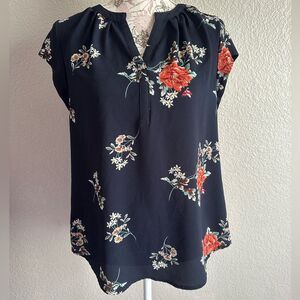 Fun2Fun Women’s Floral Short Sleeve Translucent Shirt - Size L